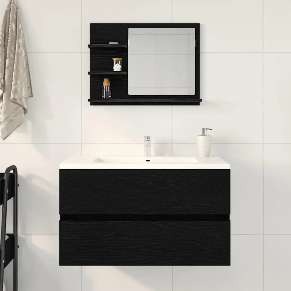 vidaXL Badkamerspiegel 60x10,5x45 cm spaanplaat zwart eikenkleurig