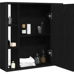 vidaXL Badkamerspiegelkast zwart eiken 60x16x60 cm bewerkt hout