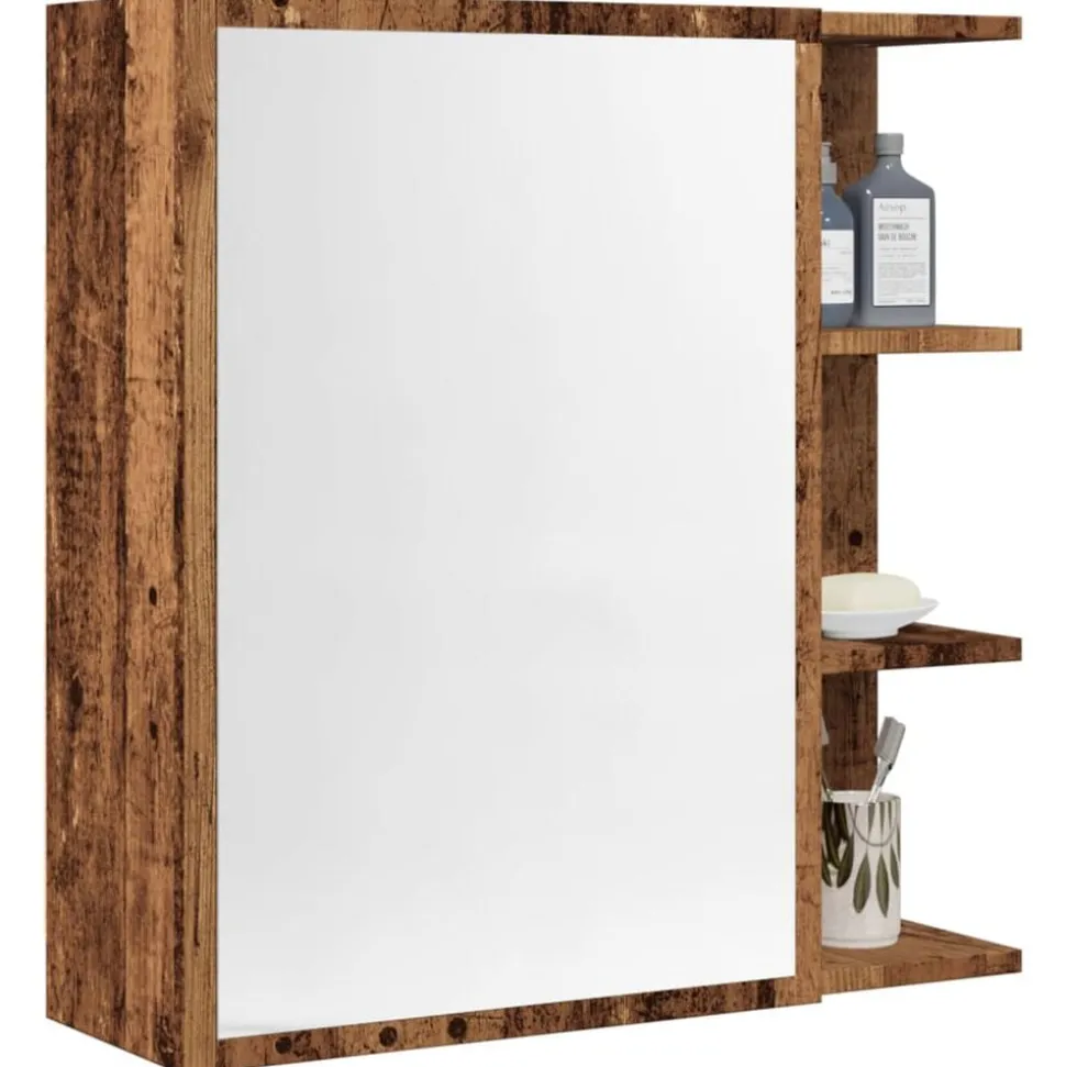 vidaXL Badkamerspiegelkast 62,5x20,5x64cm bewerkt hout oud houtkleurig