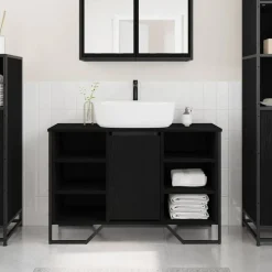 vidaXL Badkamertenk te kast Zwart Eiken 91 x 35 x 60 cm Bewerkt hout