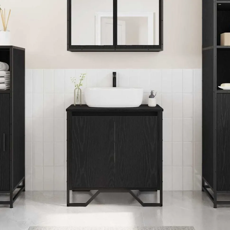 vidaXL Badkamertenk te kast Zwart Eiken 60 x 35 x 60 cm Bewerkt hout