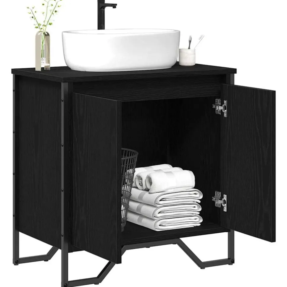 vidaXL Badkamertenk te kast Zwart Eiken 60 x 35 x 60 cm Bewerkt hout