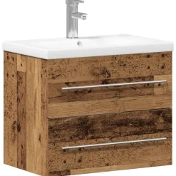vidaXL Badkamertenk te kast 2 pcs Oud Hout Engineered Hout en Keramiek