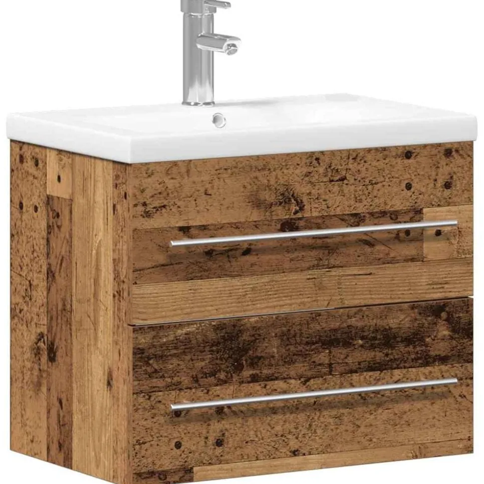 vidaXL Badkamertenk te kast 2 pcs Oud Hout Engineered Hout en Keramiek