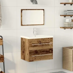 vidaXL Badkamertenk te kast 2 pcs Oud Hout Engineered Hout en Keramiek