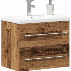 vidaXL Badkamertenk te kast 2 pcs Oud Hout Engineered Hout en Keramiek