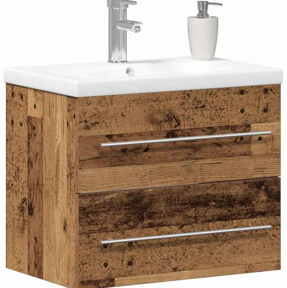 vidaXL Badkamertenk te kast 2 pcs Oud Hout Engineered Hout en Keramiek