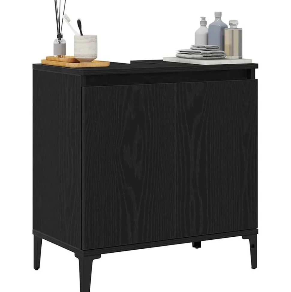 vidaXL Badkamertenk te kast Zwart Eiken 58 x 33 x 60 cm Bewerkt hout