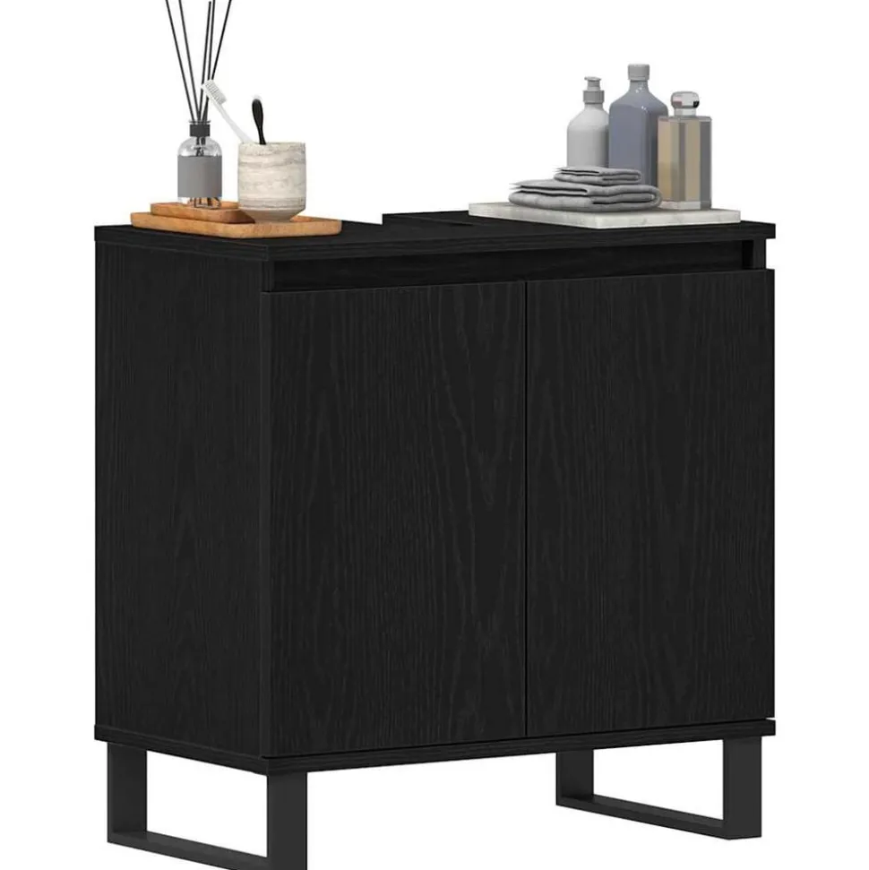 vidaXL Badkamertenk te kast Zwart Eiken 58 x 33 x 60 cm Bewerkt hout