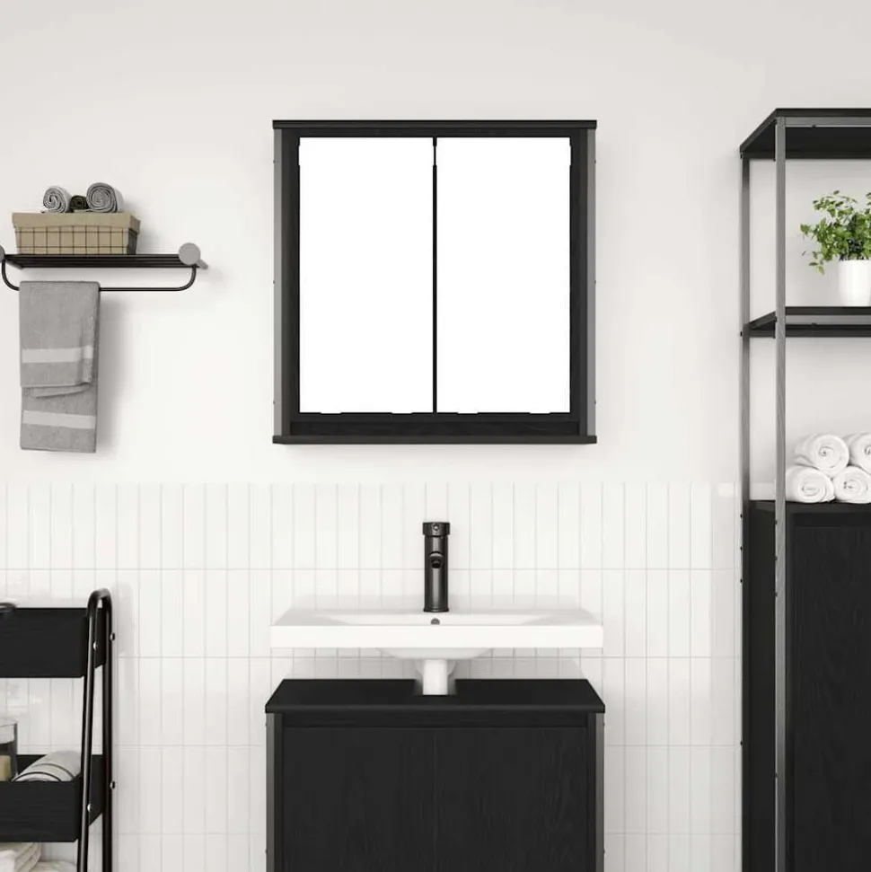 vidaXL Badkamerwandkast met spiegel 60x21x60 cm zwart eikenkleurig