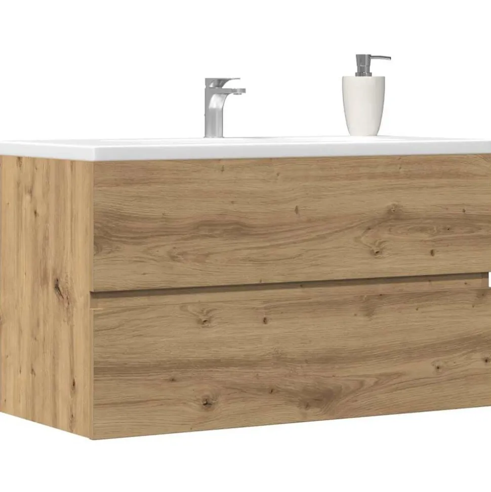vidaXL Badkamerwandkast 80x38,5x45 cm bewerkt hout artisanaal eiken