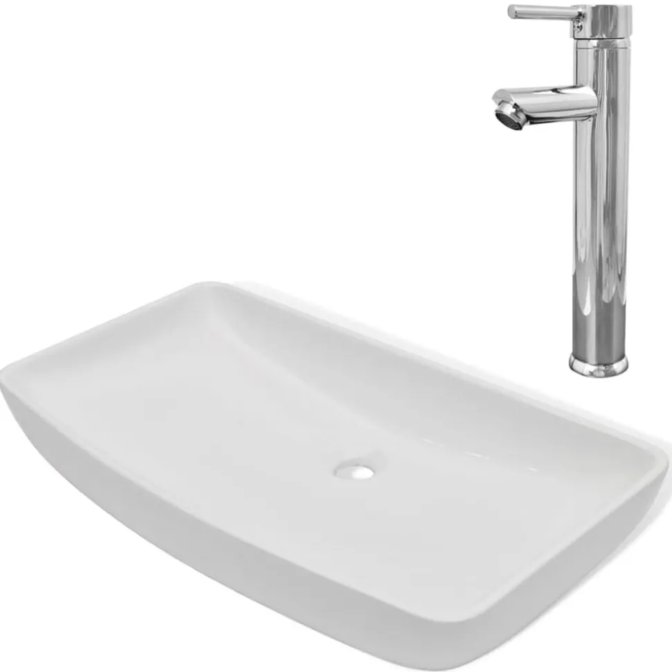 vidaXL Badkamerwastafel met mengkraan rechthoekig keramiek wit