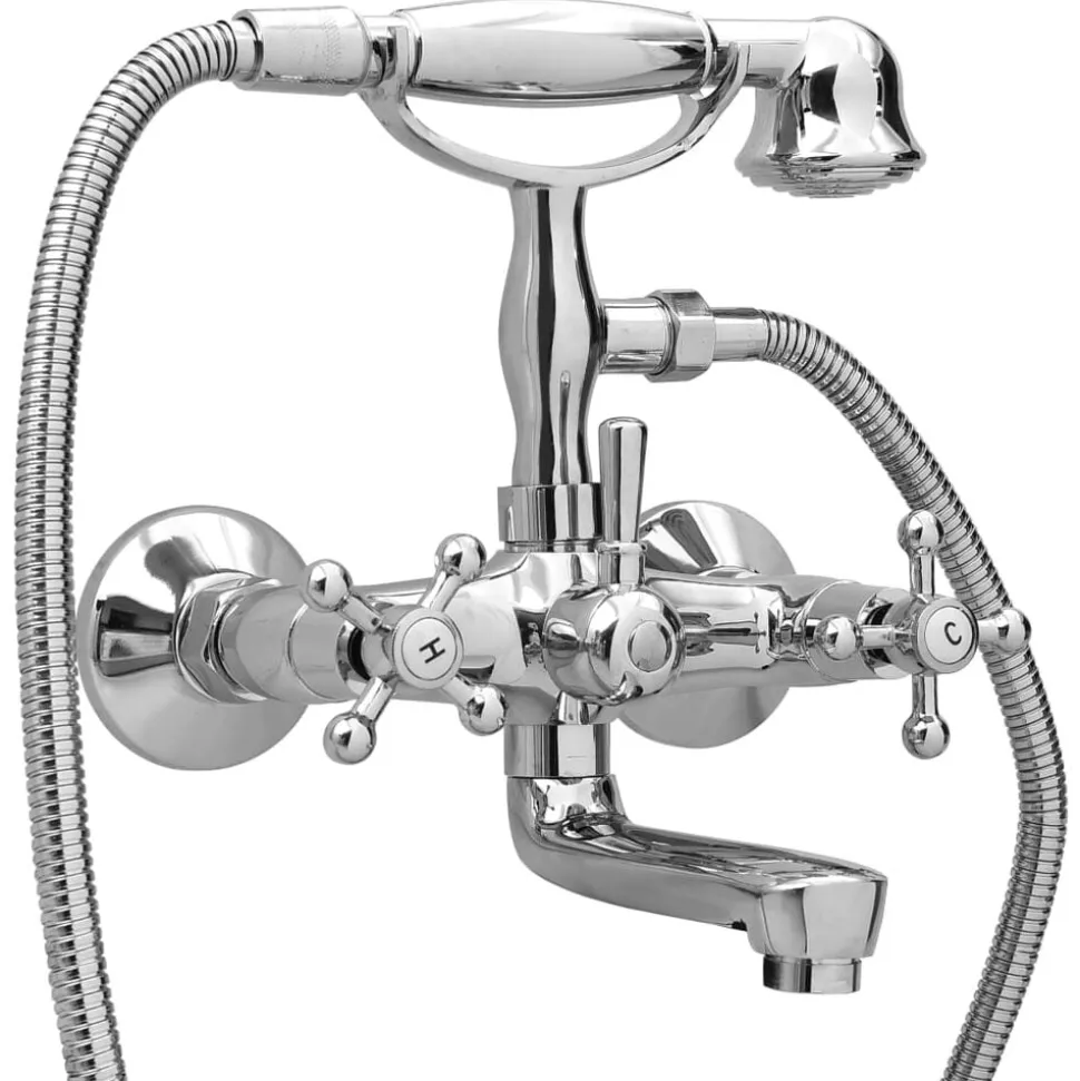 vidaXL Badkraan tweeknops en handdouche chroom