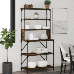 vidaXL Bakkersrek 6-laags 90x40x180 cm bewerkt hout gerookt eikenkleur
