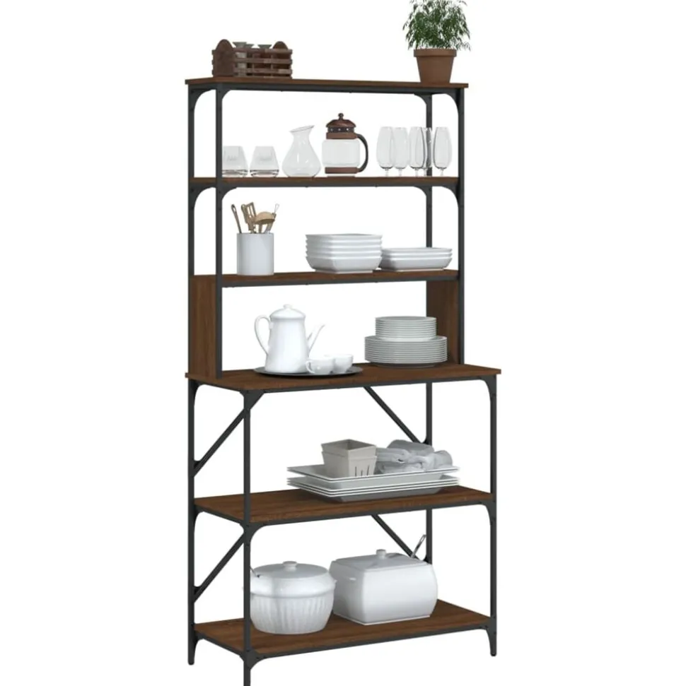 vidaXL Bakkersrek 6-laags 90x40x180 cm bewerkt hout bruin eikenkleur