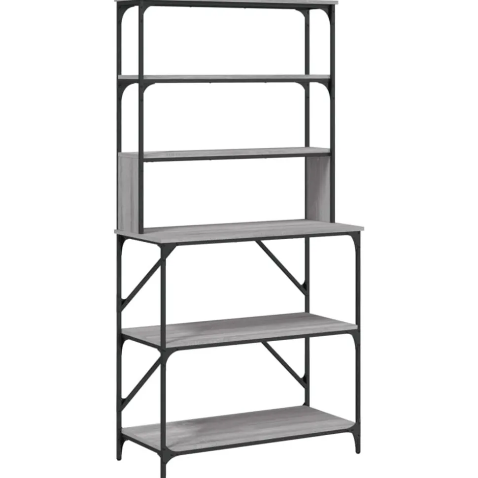 vidaXL Bakkersrek 6-laags 90x40x180 cm bewerkt hout grijs sonoma eiken