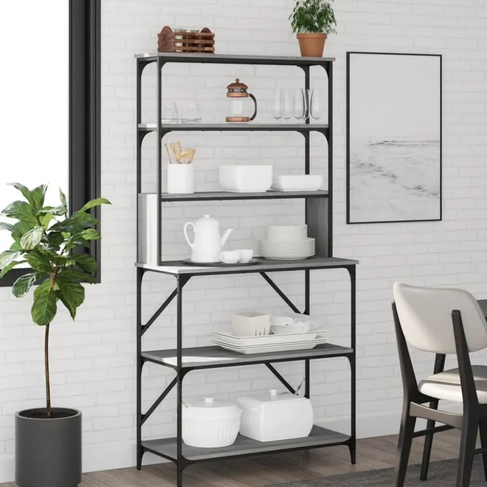 vidaXL Bakkersrek 6-laags 90x40x180 cm bewerkt hout grijs sonoma eiken