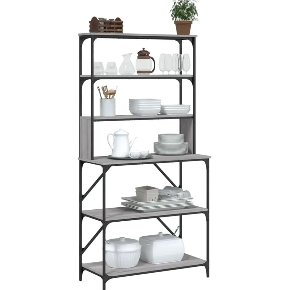 vidaXL Bakkersrek 6-laags 90x40x180 cm bewerkt hout grijs sonoma eiken