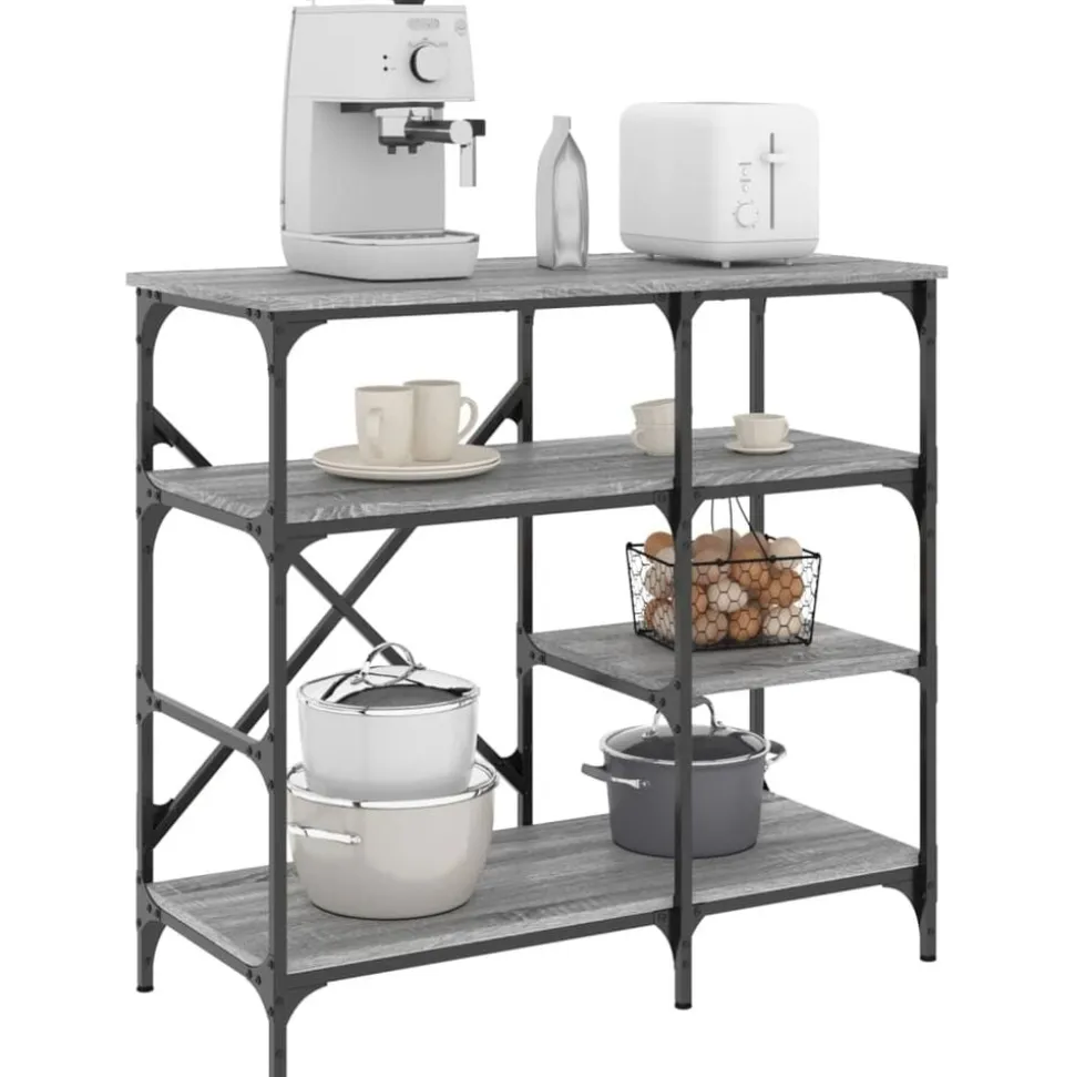 vidaXL Bakkersrek 90x40x84 cm bewerkt hout en metaal grijs sonoma