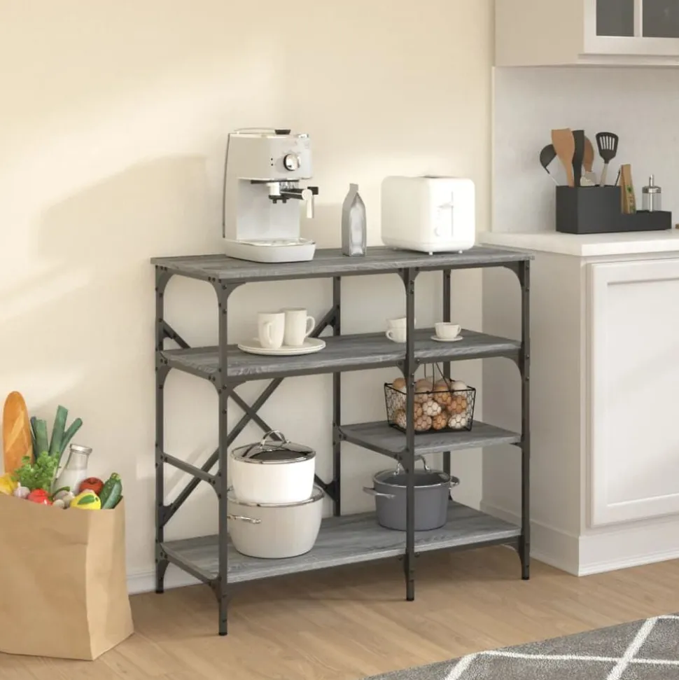 vidaXL Bakkersrek 90x40x84 cm bewerkt hout en metaal grijs sonoma