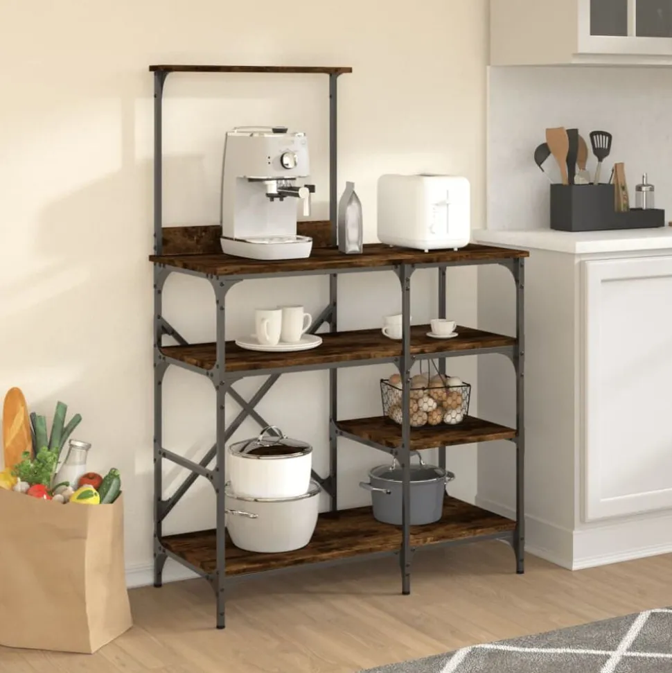 vidaXL Bakkersrek 90x40x132 cm bewerkt hout en metaal gerookt eiken