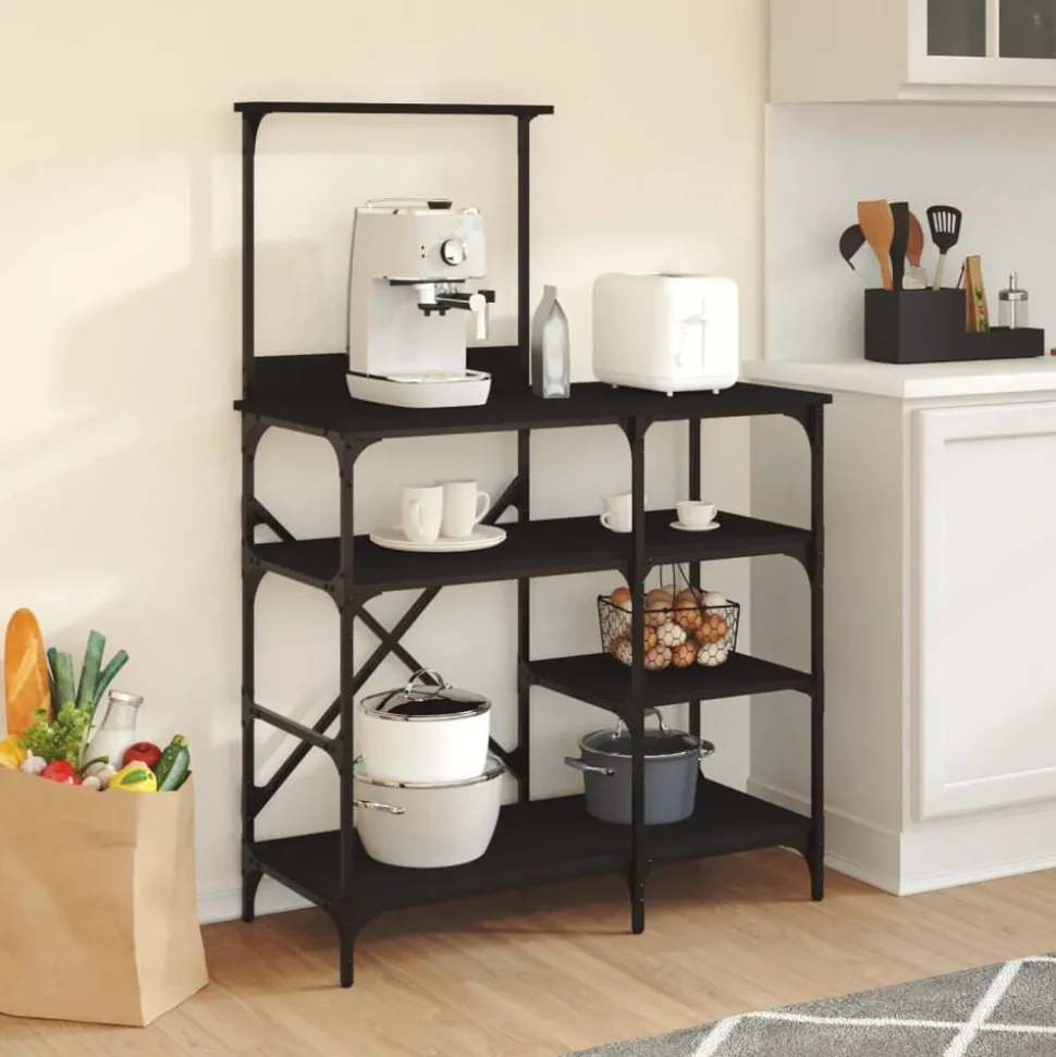 vidaXL Bakkersrek 90x40x132 cm bewerkt hout en metaal zwart