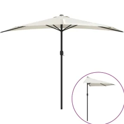 vidaXL Balkonparasol half met aluminium paal 300x155 cm zandkleurig