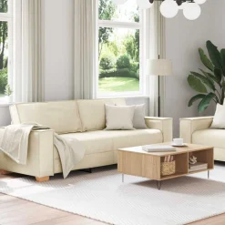 vidaXL Bank 2 pcs Beige 220 x 80 x 84 cm Linnen-mix stof