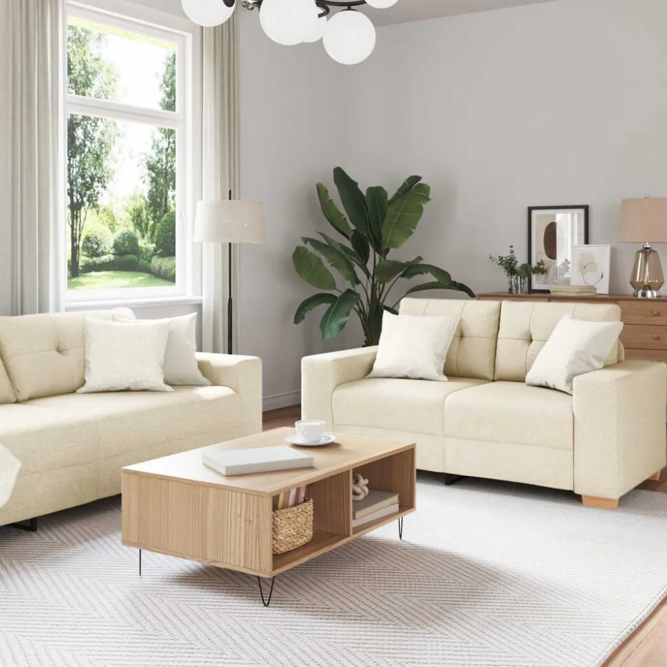 vidaXL Bank 2 pcs Beige 221 x 80 x 80 cm Linnen-mix stof