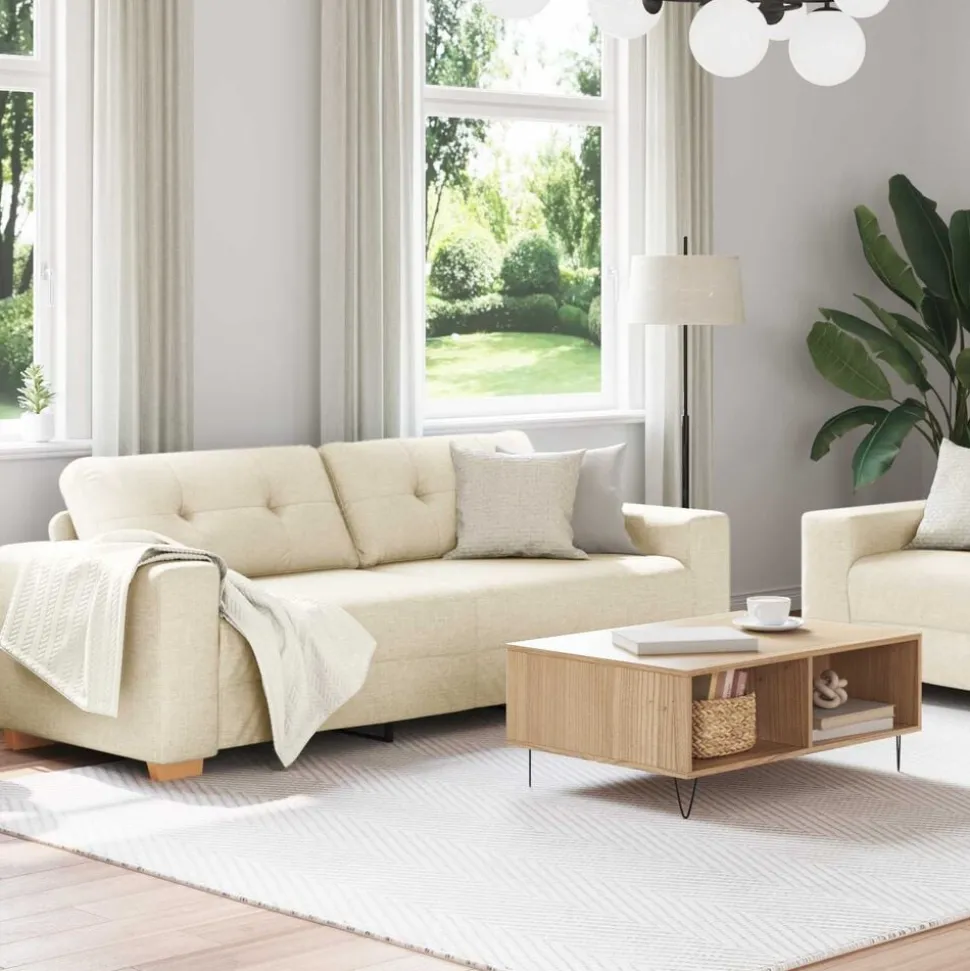 vidaXL Bank 2 pcs Beige 221 x 80 x 80 cm Linnen-mix stof