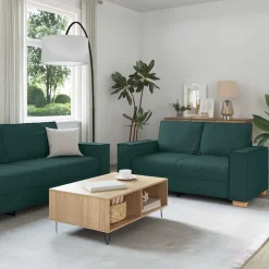 vidaXL Bank 3 pcs Donkergroen 220 x 80 x 84 cm Linnen-mix stof