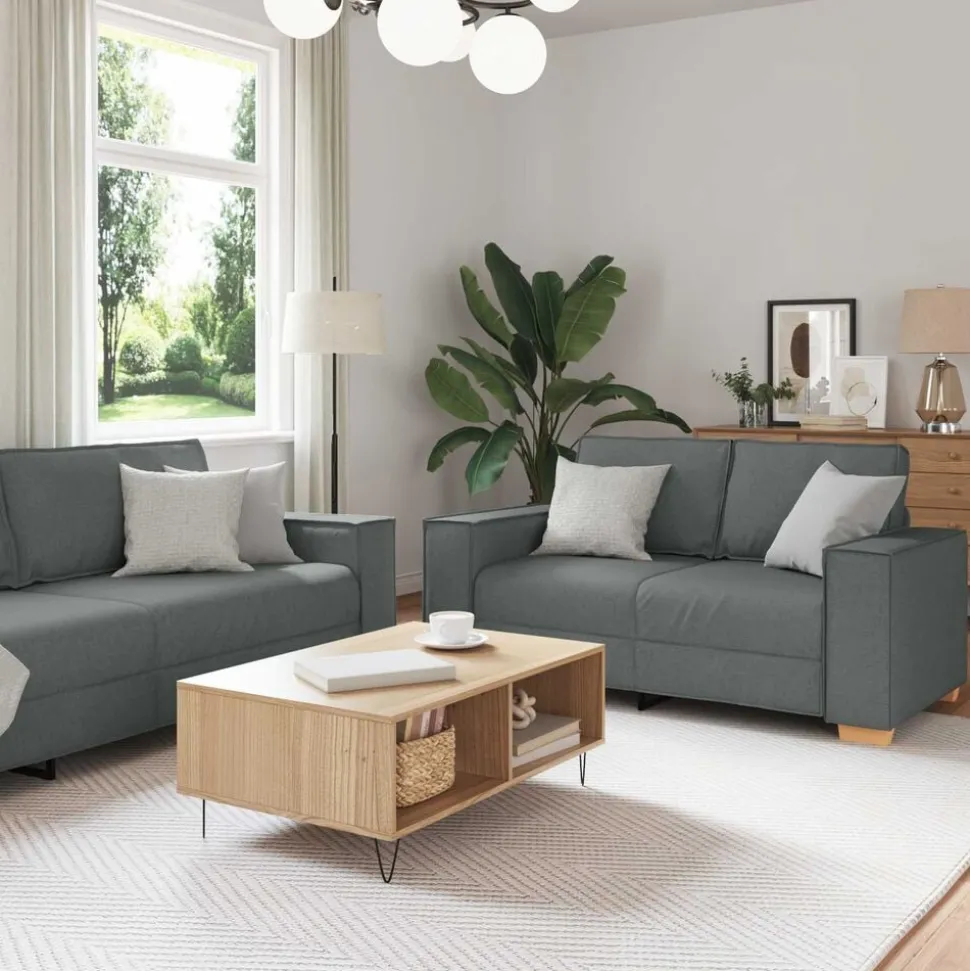 vidaXL Bank 3 pcs Donkergrijs 220 x 80 x 84 cm Linnen-mix stof