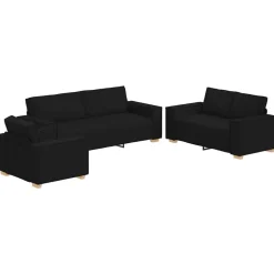 vidaXL Bank 3 pcs Zwart 220 x 80 x 84 cm Linnen-mix stof
