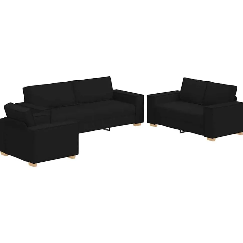 vidaXL Bank 3 pcs Zwart 220 x 80 x 84 cm Linnen-mix stof