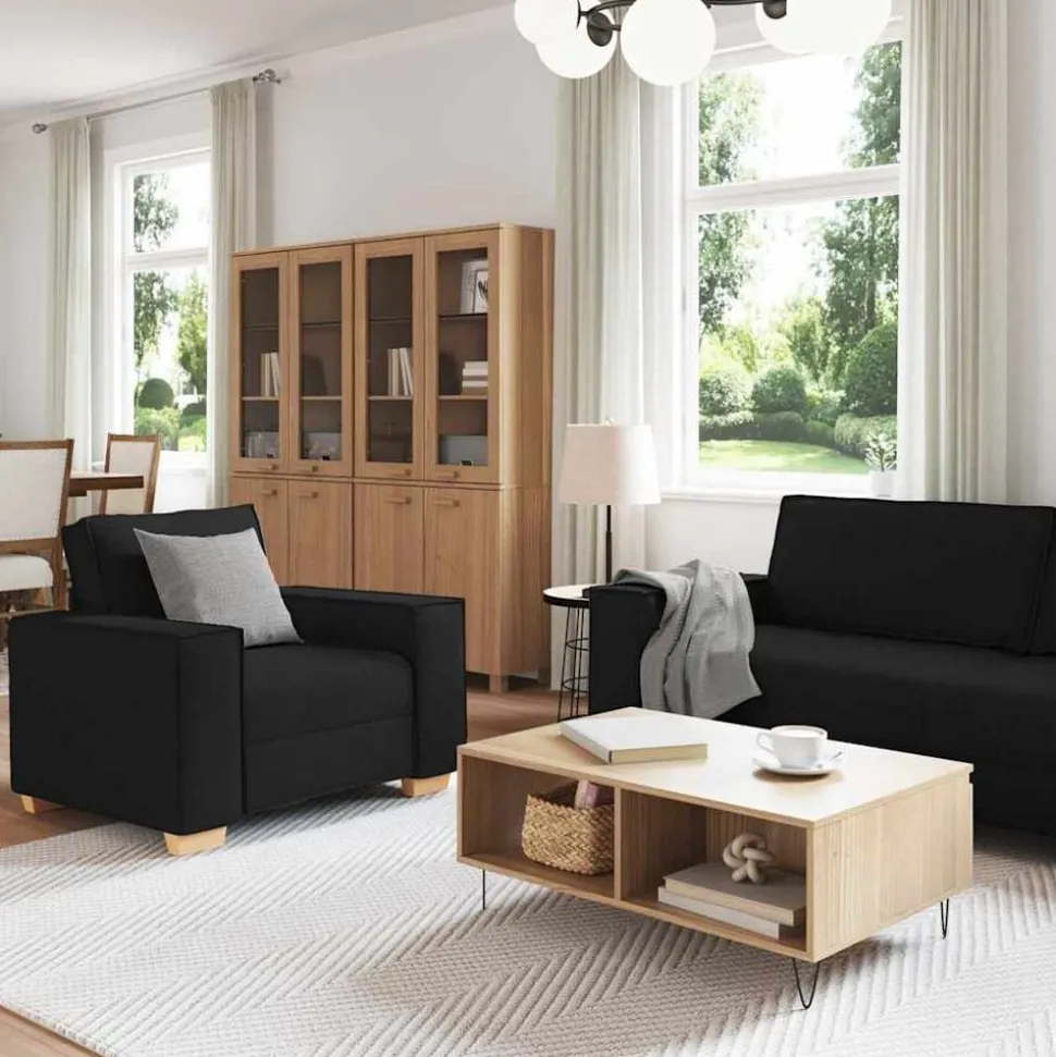 vidaXL Bank 3 pcs Zwart 220 x 80 x 84 cm Linnen-mix stof