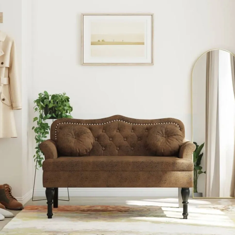 vidaXL Bank met kussens bruin 120,5x65x75 cm kunstsuède