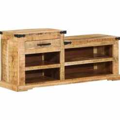 vidaXL Bank met lade met opslag Bruin 110 x 35 x 50 cm Ruw Mango
