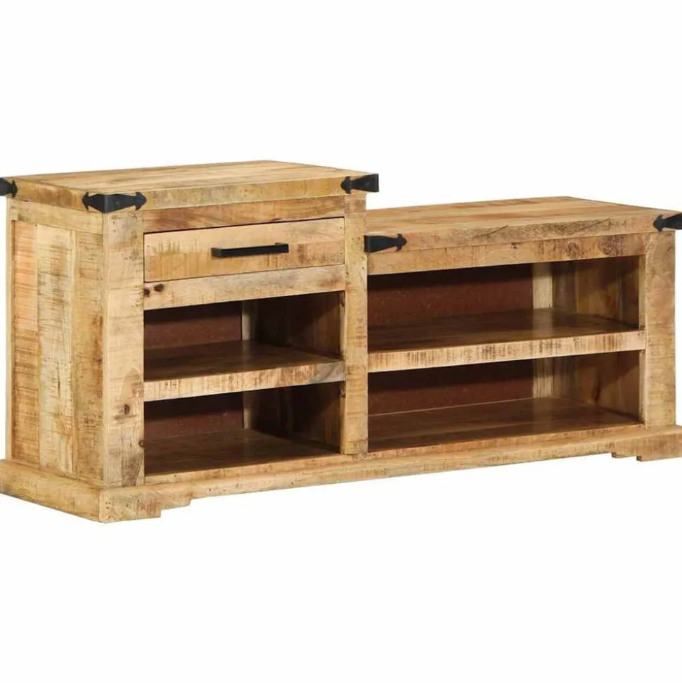 vidaXL Bank met lade met opslag Bruin 110 x 35 x 50 cm Ruw Mango