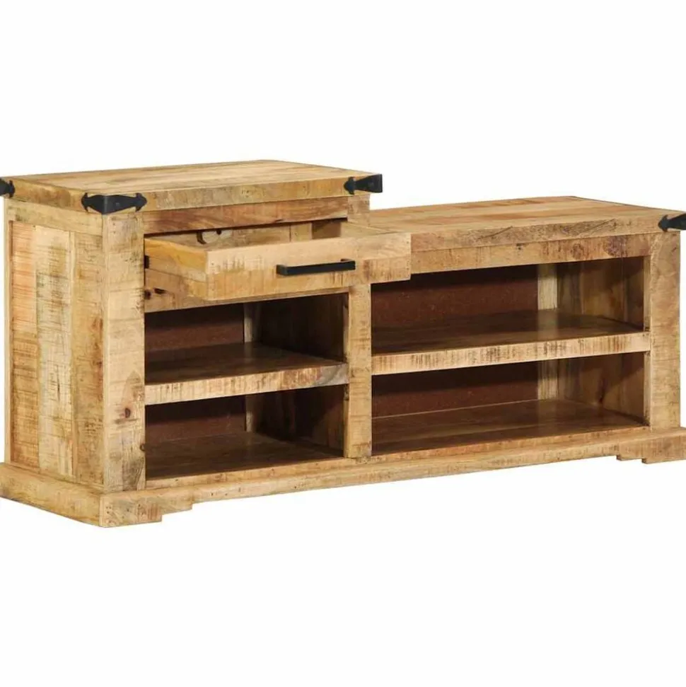 vidaXL Bank met lade met opslag Bruin 110 x 35 x 50 cm Ruw Mango