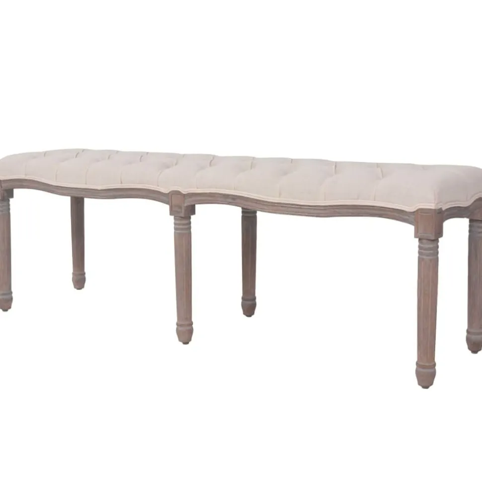vidaXL Bank 150x40x48 cm linnen massief hout crèmewit