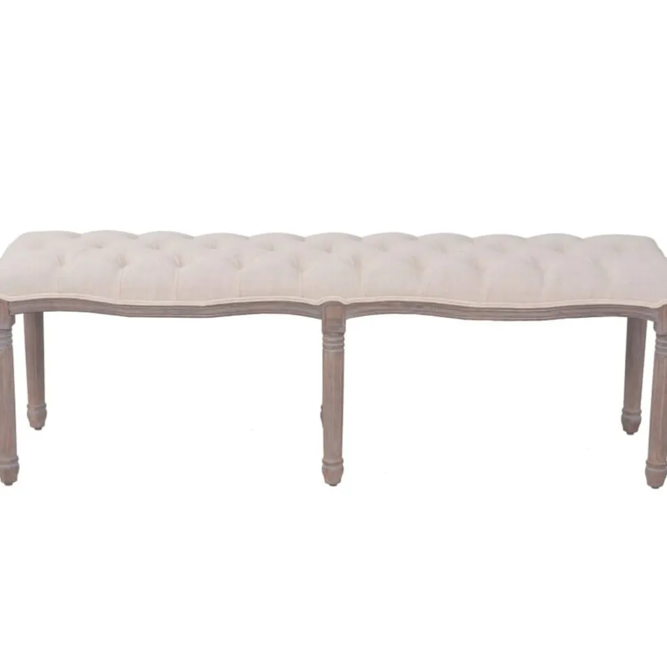 vidaXL Bank 150x40x48 cm linnen massief hout crèmewit