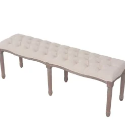 vidaXL Bank 150x40x48 cm linnen massief hout crèmewit