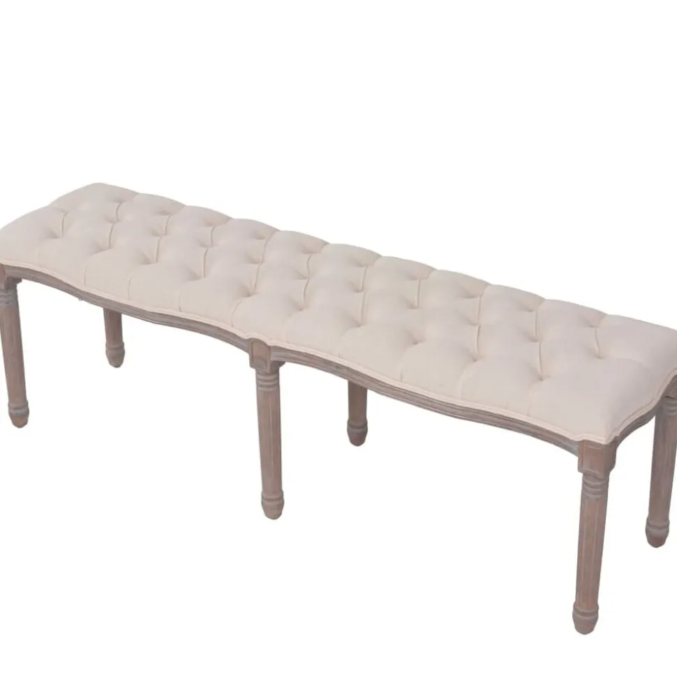 vidaXL Bank 150x40x48 cm linnen massief hout crèmewit