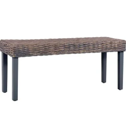vidaXL Bankje 110 cm natuurlijk kubu rattan en massief mahoniehout grijs