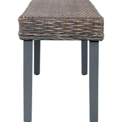 vidaXL Bankje 110 cm natuurlijk kubu rattan en massief mahoniehout grijs