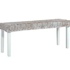vidaXL Bankje 110 cm natuurlijk kubu rattan en massief mahoniehout wit
