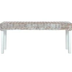 vidaXL Bankje 110 cm natuurlijk kubu rattan en massief mahoniehout wit