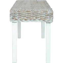 vidaXL Bankje 110 cm natuurlijk kubu rattan en massief mahoniehout wit