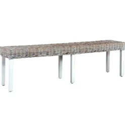 vidaXL Bankje 160 cm natuurlijk kubu rattan en massief mangohout wit