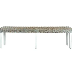 vidaXL Bankje 160 cm natuurlijk kubu rattan en massief mangohout wit